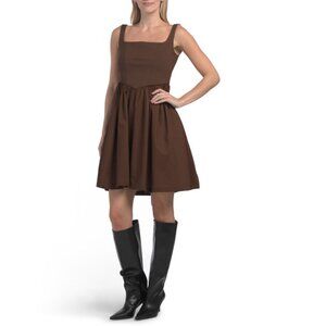 HUNTER & BROWN Brown Ponte Top V-waist Mini Dress